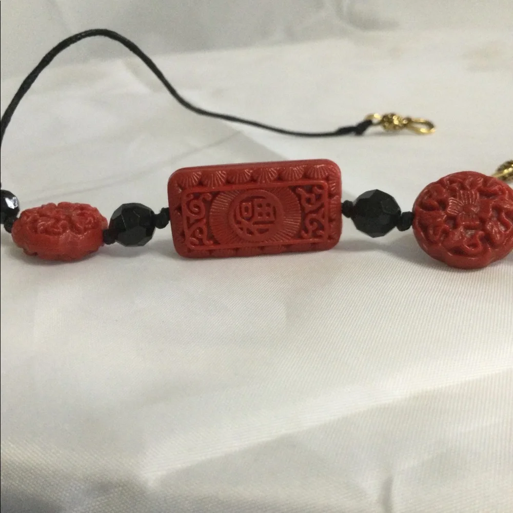 Vintage Red & Black Far East Hemp Cord Necklace with AGP Fasteners - Picture 5 of 7